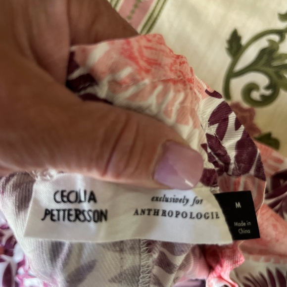 Cecilia Pettersson Anthropologie Floral Print Pants Med Pockets Pink Wide Leg - Picture 6 of 9
